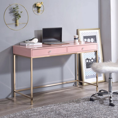 Bureau d'écriture rose à 2 tiroirs rose brillant