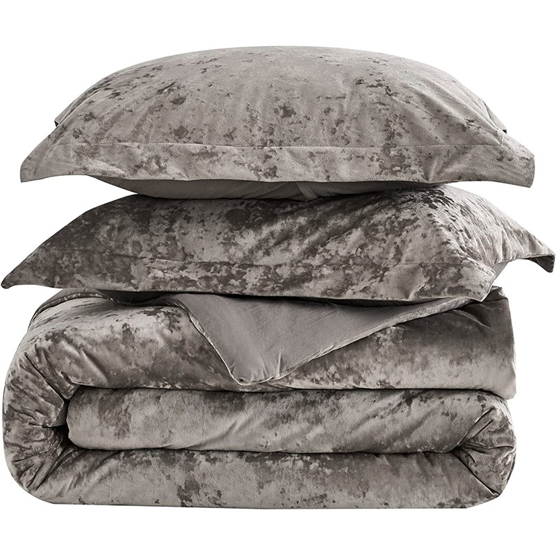 Lux Distressed Velvet Reversible Comforter Set, Gray, Queen Comforter + 2 Standard Shams