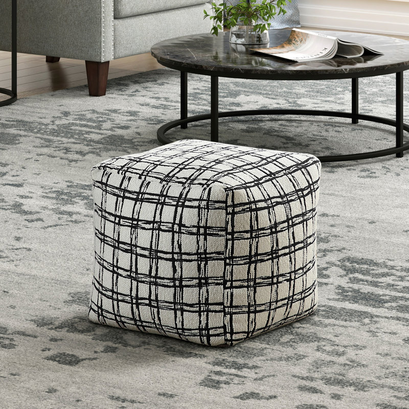 Repose-pieds élégant en noir et blanc, capacité de poids de 300 lb, rembourrage carré de perles carrées antidérapantes de 16 po x 16 po x 16 po