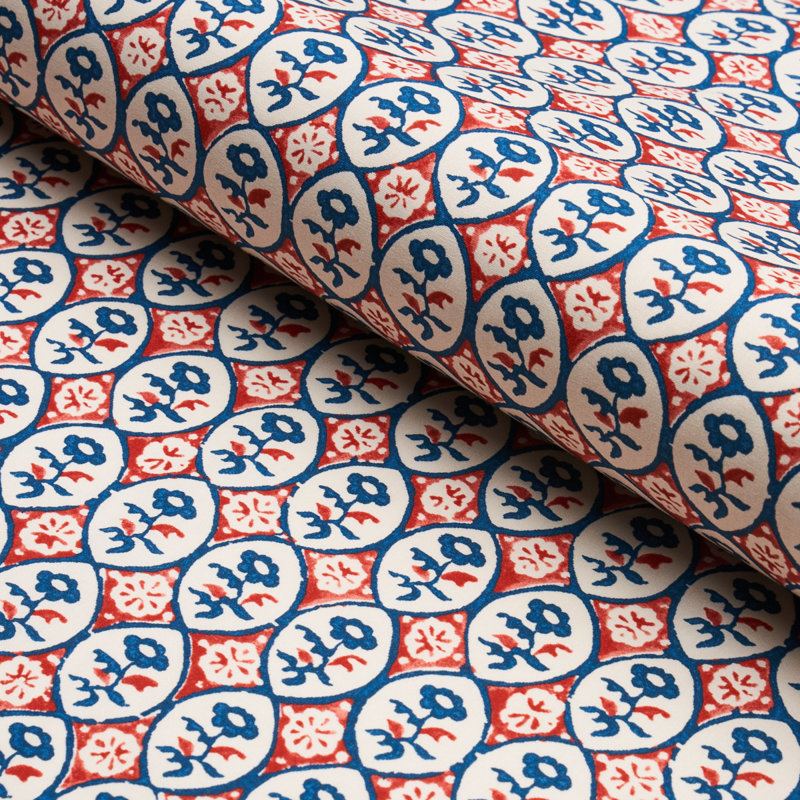 Josiane Floral Fabric, Rouge/Navy