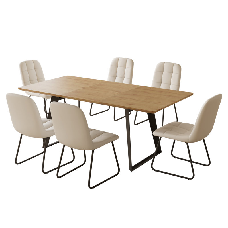 7-Piece Extendable Kitchen Dining Table with 6 Modern Dining Chairs, Yellow, White