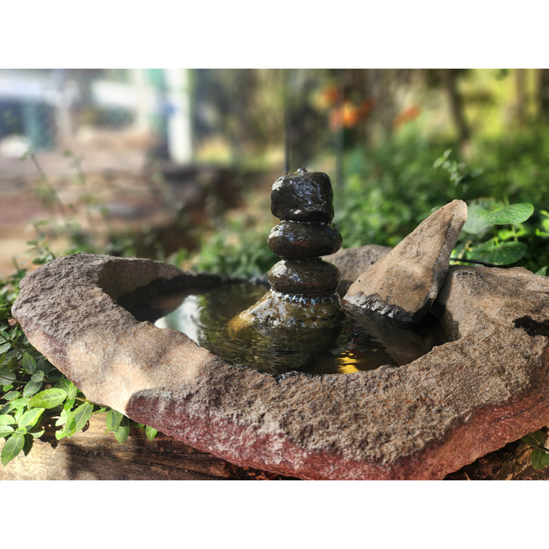 Three Stack Rustic Rock Bowl Pebble Fountain