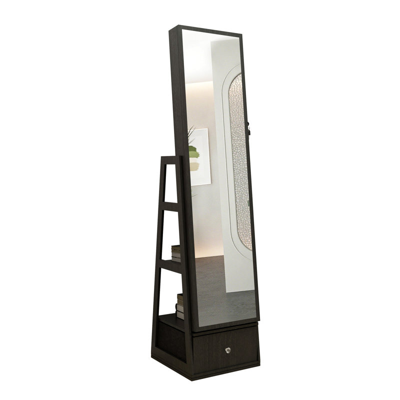 Full Length Mirror With Lockable Storage Cabinet, Interior Lighted Design And Storage Drawers