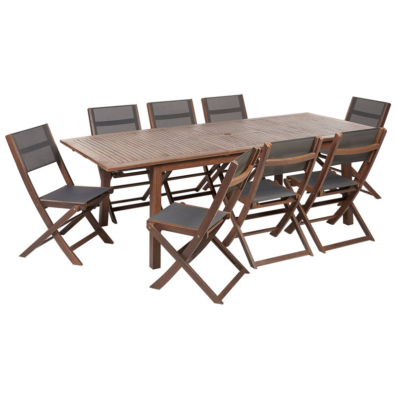Cesana 8 - Person Acacia Solid Wood Patio Dining Set Extendable and Umbrella Hole Included Rectangular Table