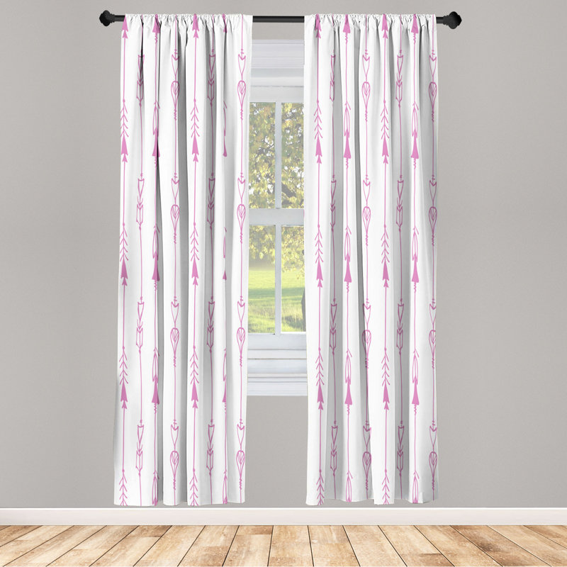 Microfiber Arrow Semi-Sheer Rod Pocket Curtain Panels, 28" W x 95" L, White/Light Pink