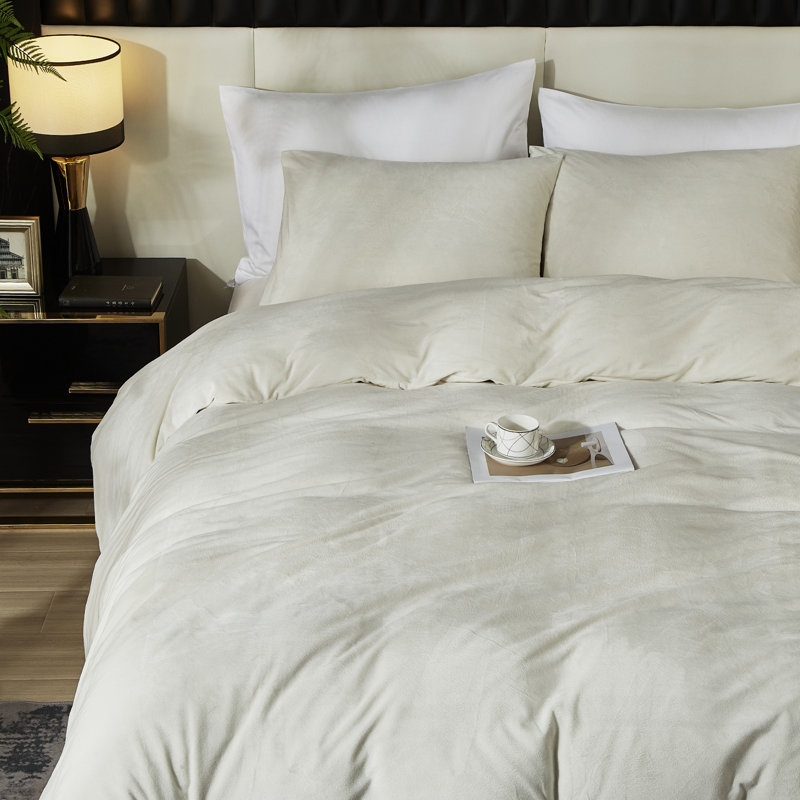 Ensemble de housse de couette en velours 3 pièces Housse de couette de luxe, Beige foncé