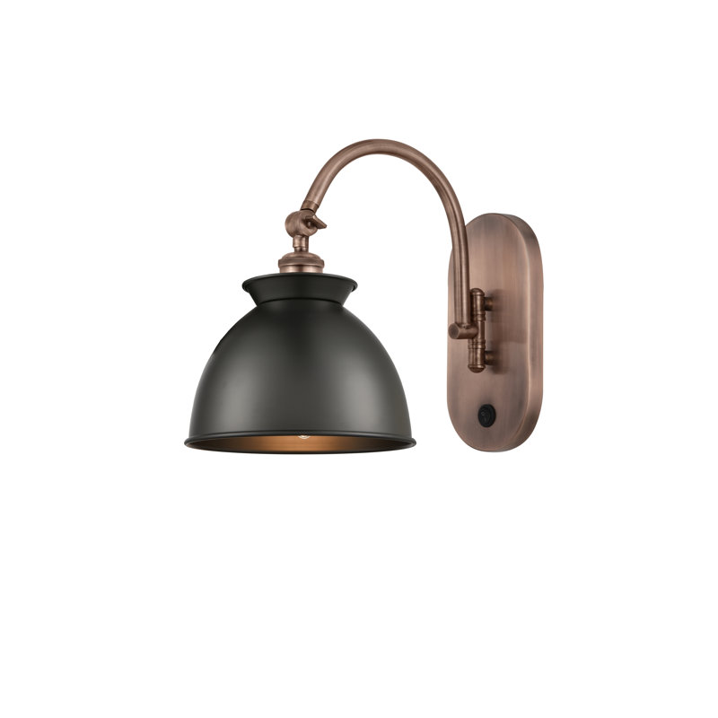 Gustau Swing Arm Sconce, Matte Black, LED, Antique Copper