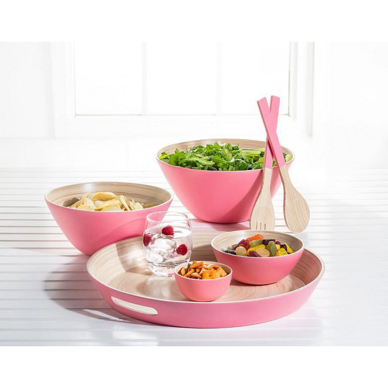 Handled Fork And Spoon Salad Servers, Pink