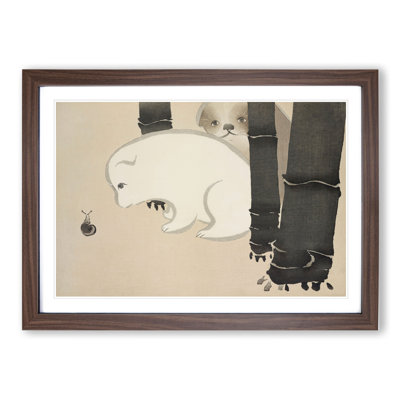 Puppies and a Snail by Kamisaka Sekka - Framed Print