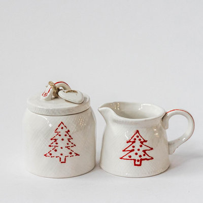 Ensemble festif crème et sucre à motif arbre de Noël blanc festif