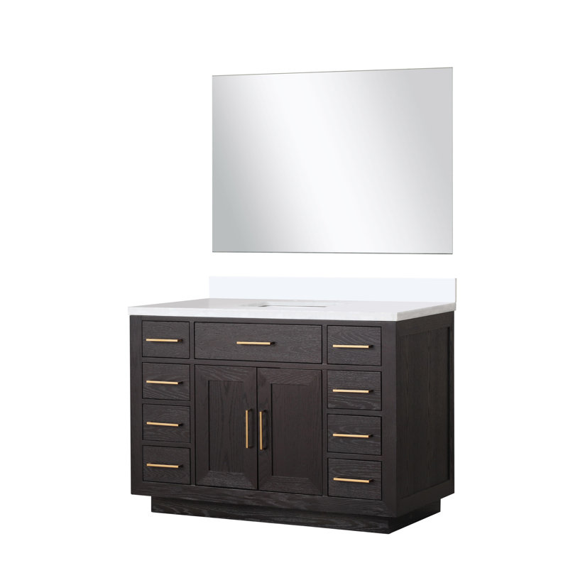 Ensemble de meuble-lavabo simple 48 "avec miroir, Marbre de culture blanc, Chêne gris