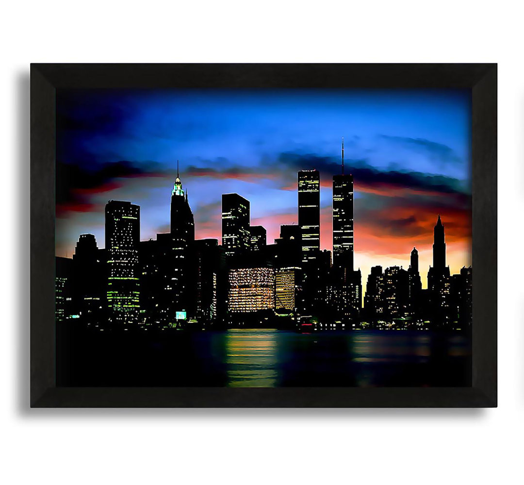 Gerahmtes Leinwandbild New York City Twin Towers bei Nacht