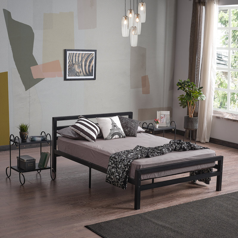Buhara Metal Platform Bed Frame With Headboard And Footboard, Solid Premium Steel Mesh Base, Under Bed Storage Space, Easy Assembly