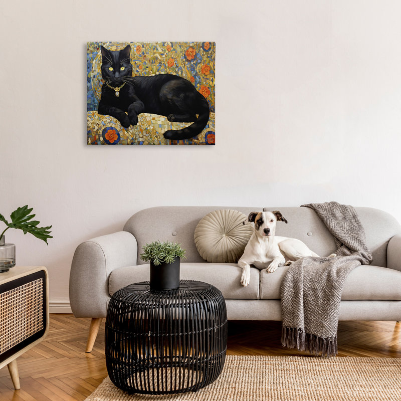 Art mural en mosaïque à motif de chat par RB, H 30 po x l 40 po