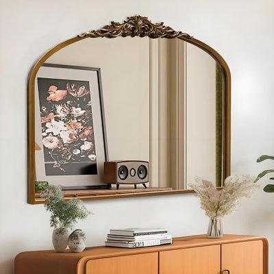 Vintage Metal Ornate Baroque Decorative Wall Mirror, Gold Arch Wall Mirror For Hanging Or Leaning
