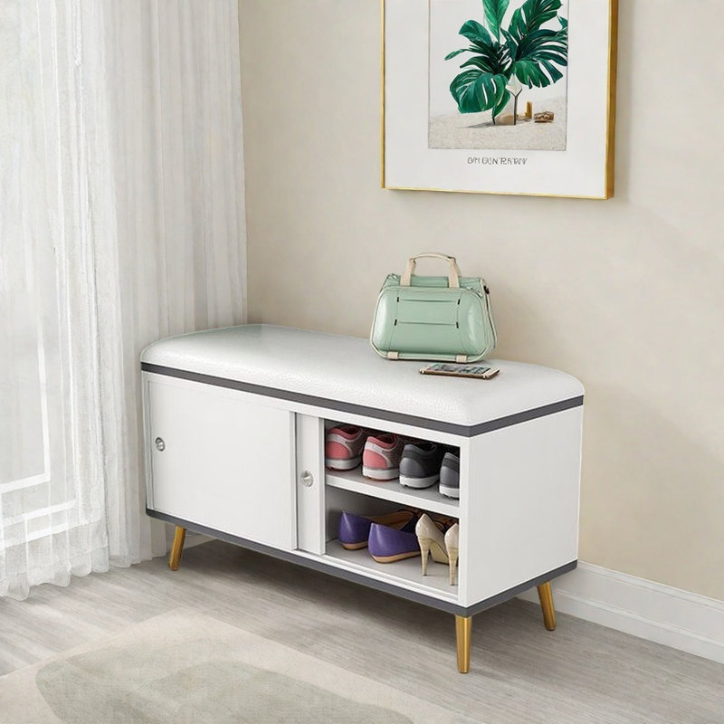 23.6'' Shoe Storage Bench, White/Gray