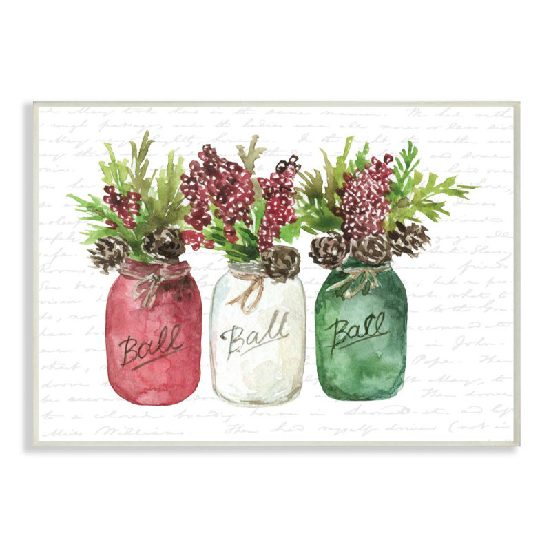 " Mason Jar Christmas Foliage ", Wall Plaque, 10" H x 15" W