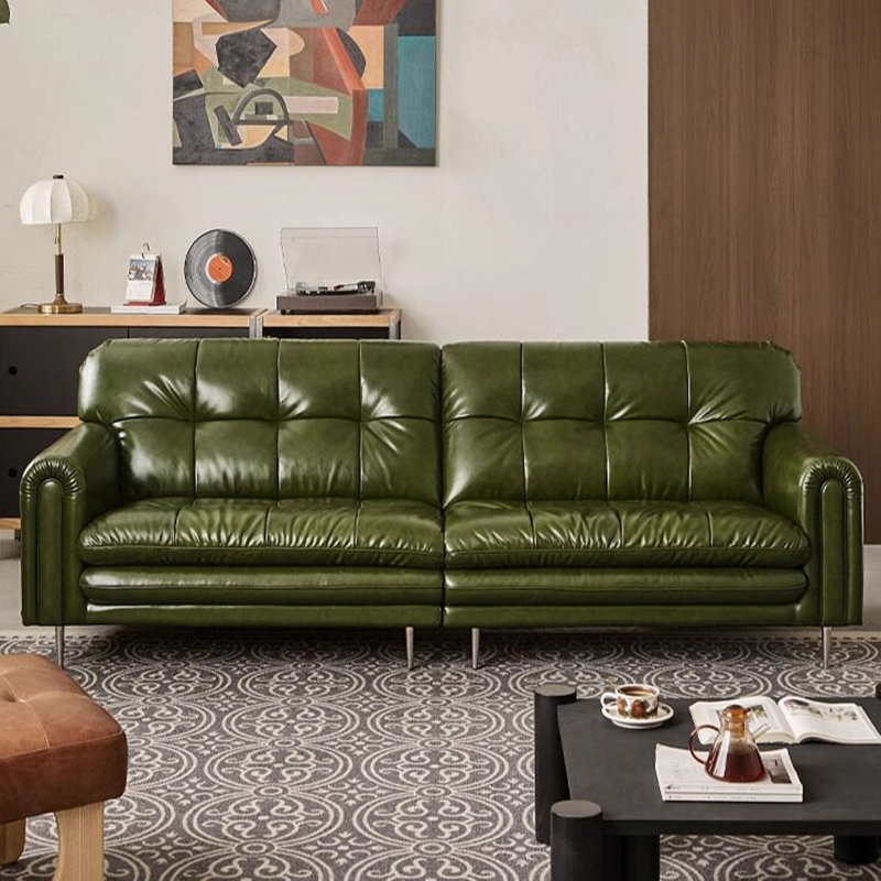 Causeuse-coussin modulaire en cuir véritable vert