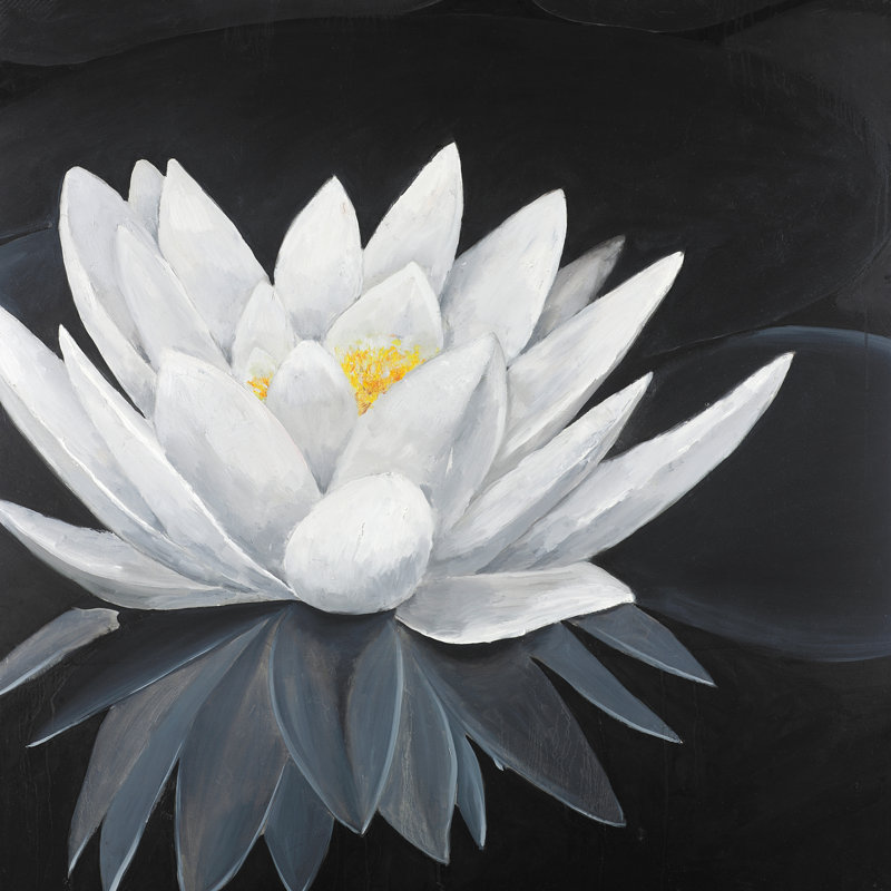 «Lotus Flower with Reflection», reproduction de peinture à l'huile sur toile tendue, H 36 po x l 36 po x P 1,5 po