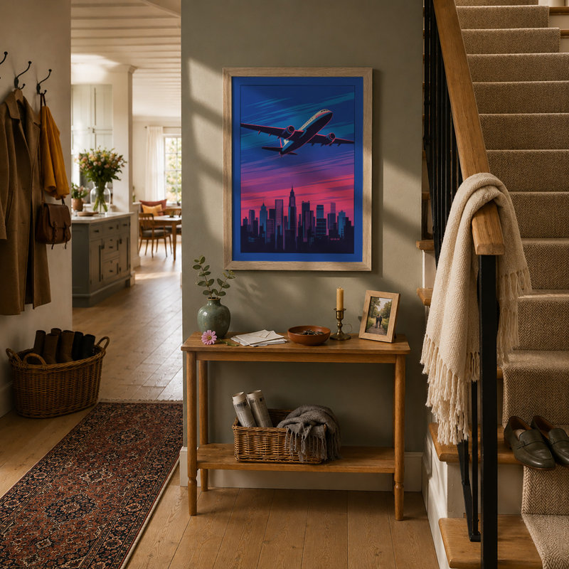 Flight Over City Modern - Framed Print, A1 - 84.1 x 59.4 cm, Oak