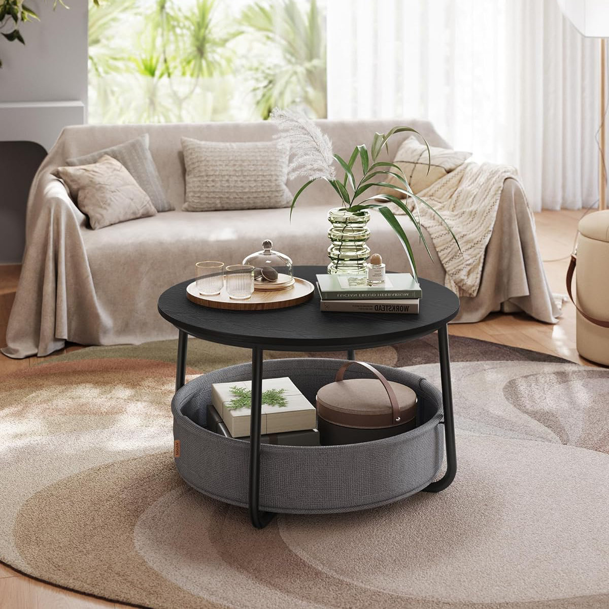 Latitude Run® Coffee Table With Storage, Round Centre Table For Living ...