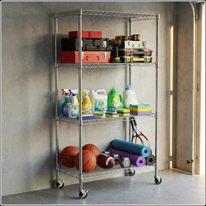 Étagères grillagées robustes à 4 niveaux réglables - supports de rangement en métal résistant à la rouille pour un usage domestique et commercial polyvalent