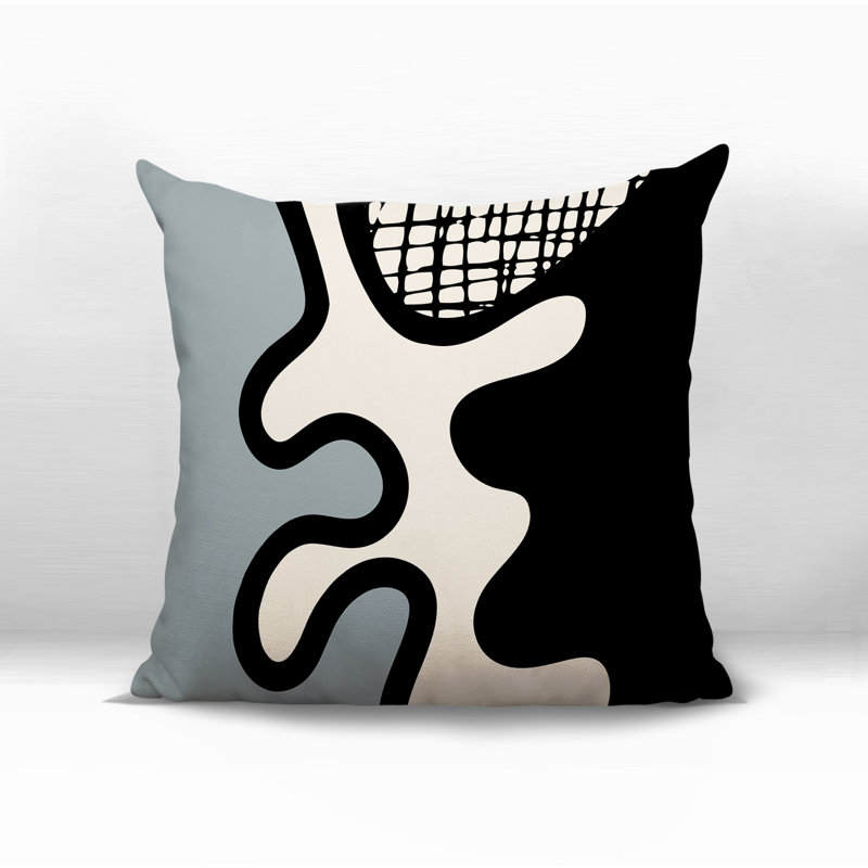 Oreiller carré réversible intérieur / extérieur Vido, H 17 po x l 17 po, Gris / noir / blanc cassé abstrait