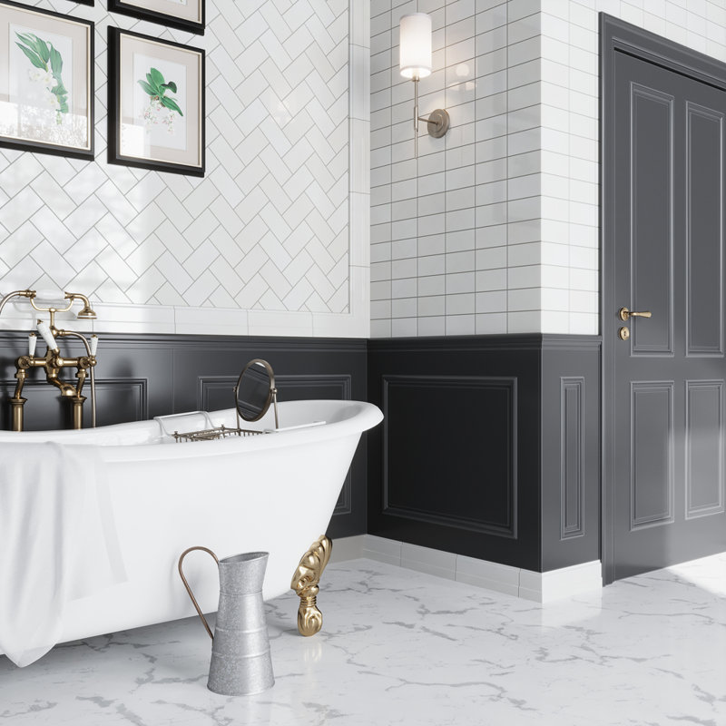 3" X 6" Beveled Marble Subway Tile, Gray