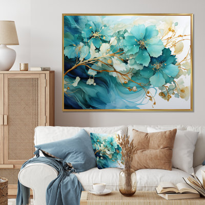 Madihah Teal Gold Abstract Fractal Mystic Mirage I - Fractals Wall Art