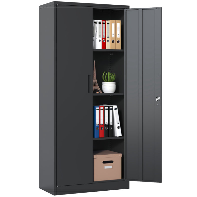 Armoire de rangement en métal 71 po, armoire verrouillable en acier noir, Black