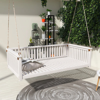 79.1'' Patio Wood Porch Swing With Ropes