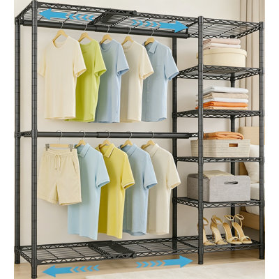 Large Freestanding Clothing Rack, Expandable Reach-In Closet Rack Adjustable 3'3" To 4'8", Portable Open Walk-In Closet System With Flexible Shelves