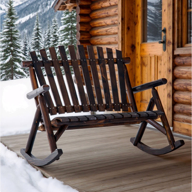 Outdoor Wooden Rocking Chair, Double-Person Rustic Adirondack Rocker