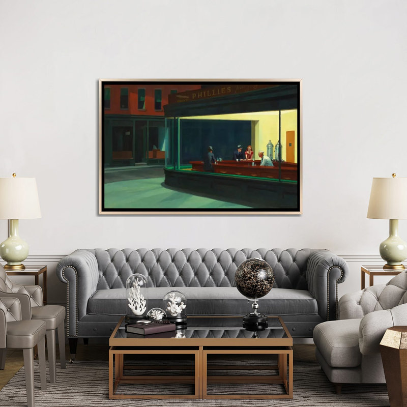 Nighthawks, 1942, Encadrement champagne, H 40 po x l 60 po x P 1,5 po