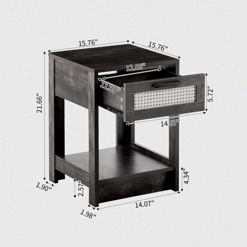 Table de chevet en bois manufacturé Vinco, Brun rustique