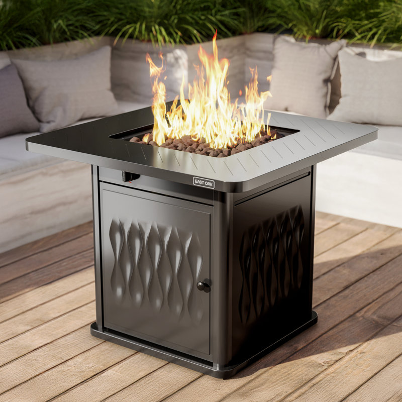 Black 32'' Gas Fire Pit Table with Magnetic Lid