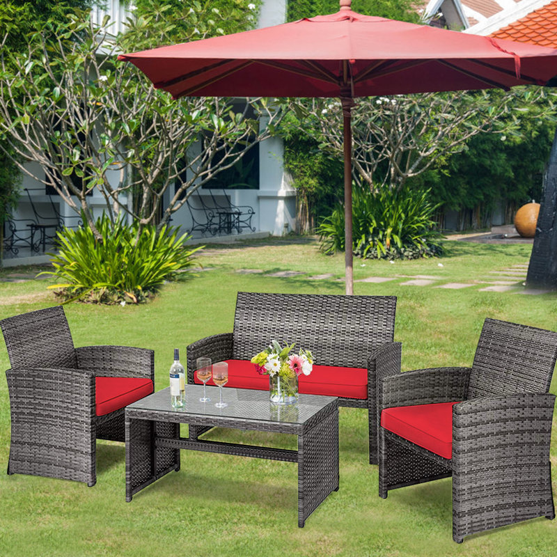 Alyssya 4 Piece Rattan Sofa Seating Group, Red