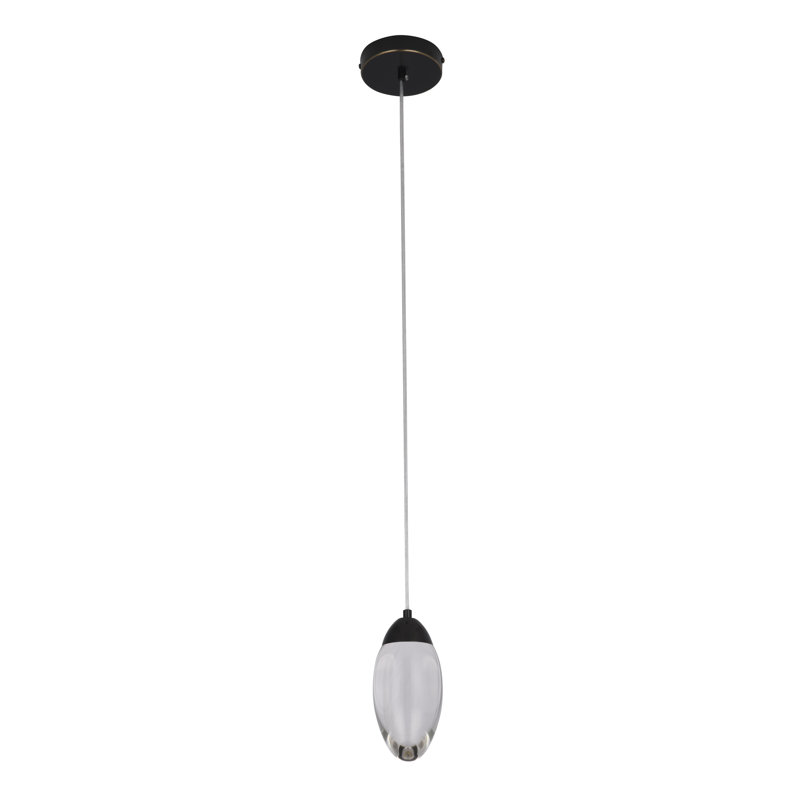 Luminaire suspendu moderne en cristal 1 lumière DEL, Noir mat