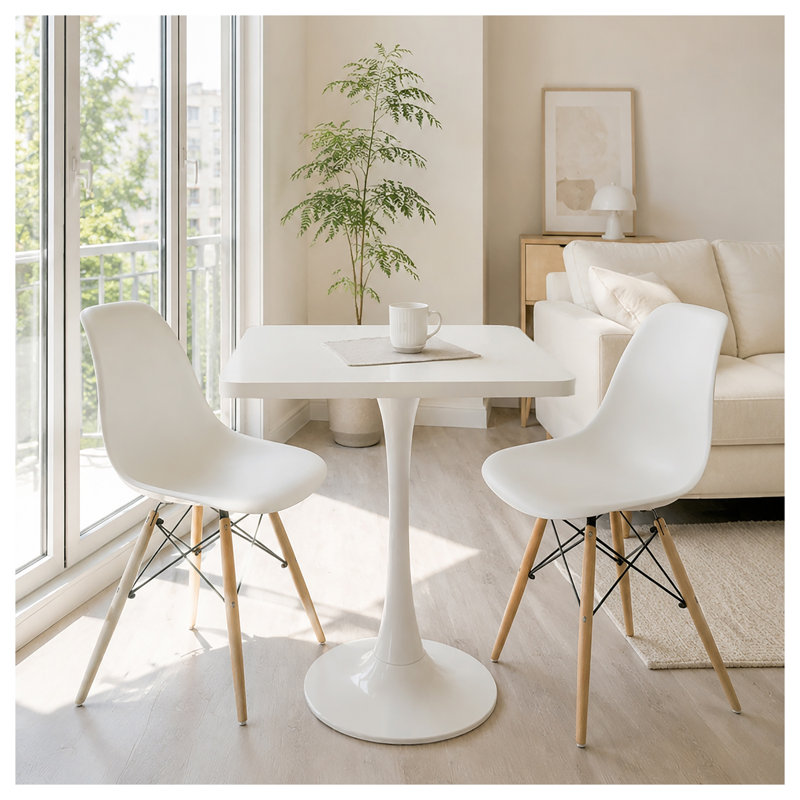 Table de salle à manger carrée blanche tulipe - Table bistro moderne de style milieu du siècle (60 cm) avec bord épais et pied central en métal, idéale pour la cuisine, le salon ou un café.