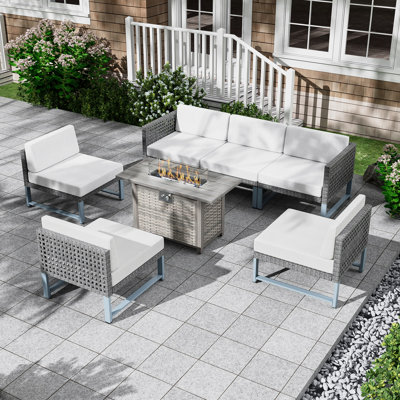 Kamyla Wicker 6 - Person Modular Patio Conversation Sets with Cushions