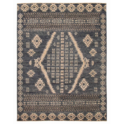 One of kind Hand-Knotted Jules Serapi Navy Rug 9'2" x 11'10"