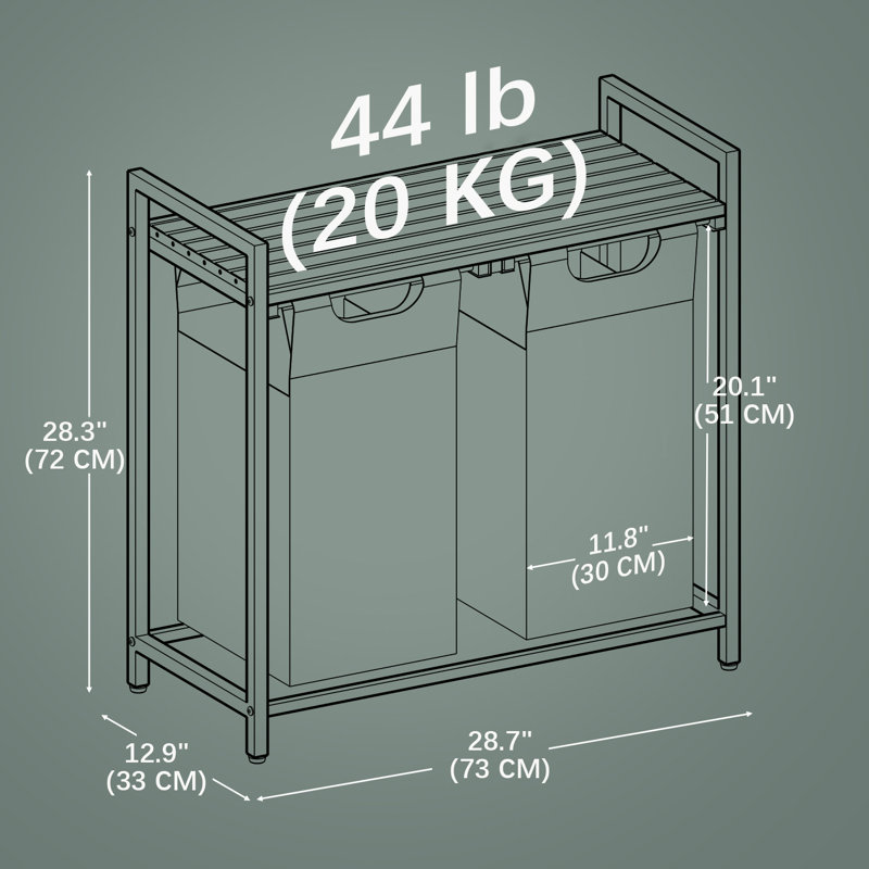 Laundry Hamper, Laundry Basket, Laundry Sorter With 2 Pull-Out And Removable Bags, Shelf, Metal Frame, 2 X 12.1 Gallons (46 L), 28.8 X 13 X 28.4 Inches