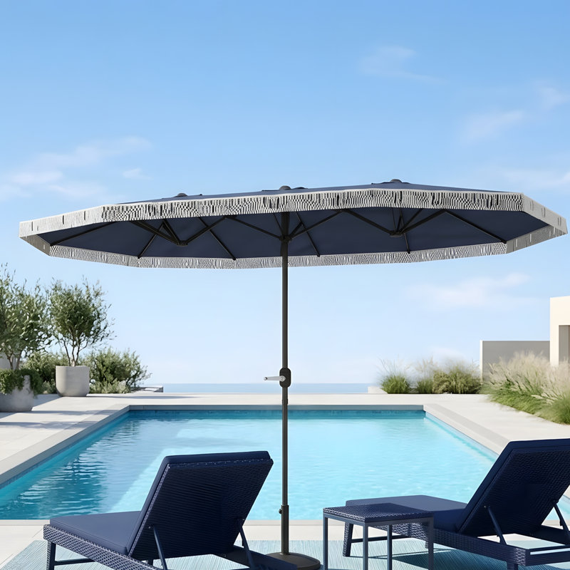 Parasol d'extérieur spacieux, très grand, rectangulaire, avec frange et manivelle