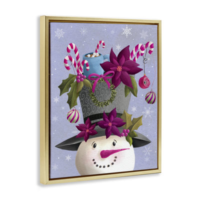 «Snowman with Festive Hat Ornement», art mural encadré sur toile flottante, design par Regina Moore