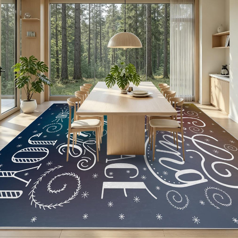 Tapis d'intérieur bleu lavable à la machine, avec inscription de Noël « You Peace Love »., Rectangle 71 po x 98 po