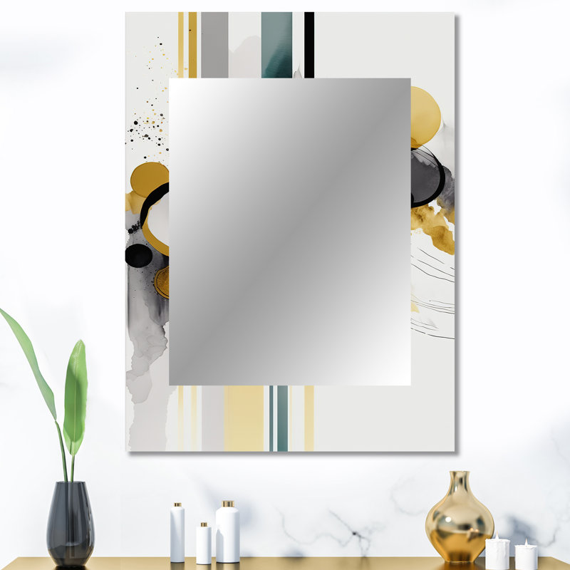 Abstract Transitional Shapes Black I - Abstract Shapes Decorative Wall Mirror, Modern Large Mirror, Printed Metal Art