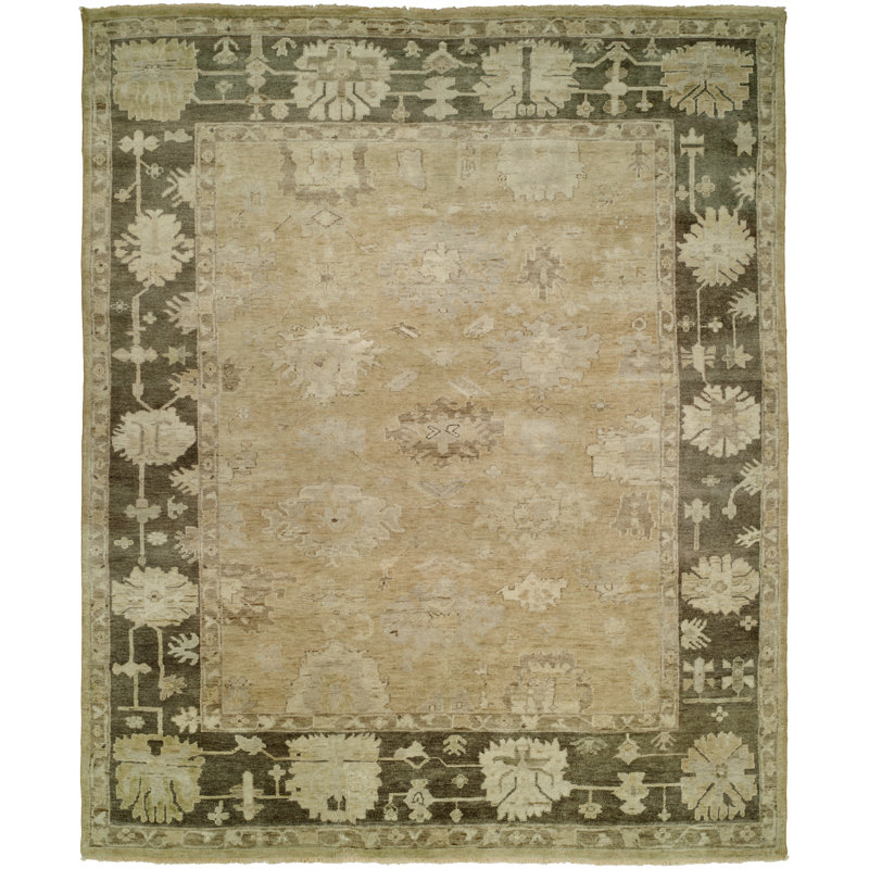 Hand Knotted Wool Ikat Area Rug in Tan, Rectangle 2' x 3'