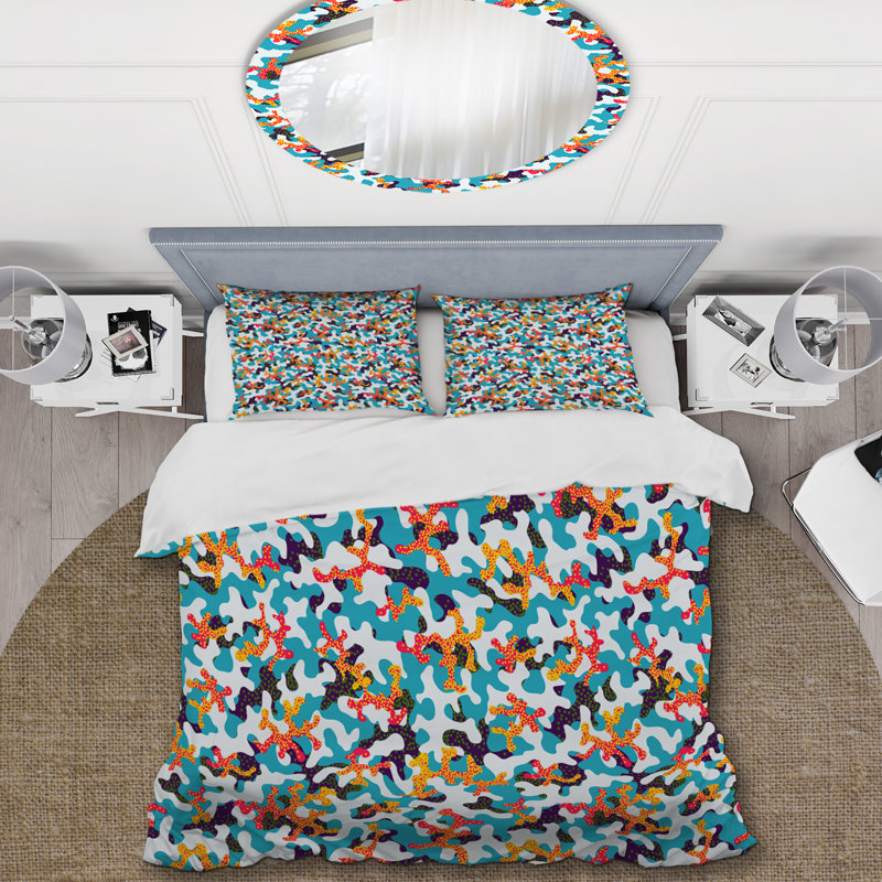 Ensemble de housse de couette en microfibre bleu / jaune / orange 3 pièces