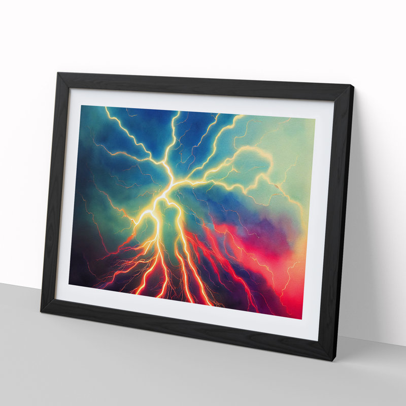 XH1022-2977X Effervescent Lightning Bolt - Single Picture Frame Print, 46cm H x 64cm W x 2cm D, Black