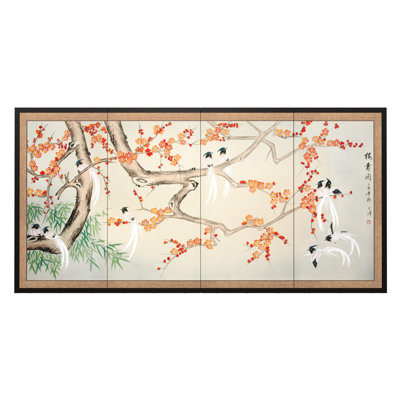 Birds of Longevity Handpainted Silk Screen